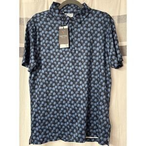 NWT YATTA Golf Mens Size Small Polo Shirt Blue Palm Trees Palma Notte Short Slv